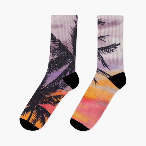 Item preview, Watercolor silhouettes of two palm trees on sunset designed and sold by MaryWatercolor.
