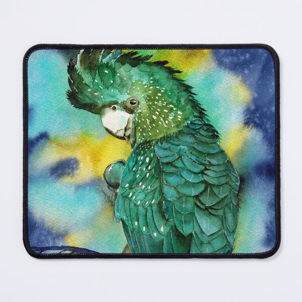 Item preview, Watercolor red tailed black cockatoo sitting on the green olive branches designed and sold by MaryWatercolor.