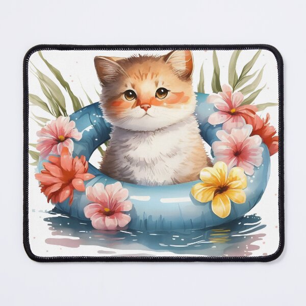 Item preview, Cute watercolor cat with swimming rings designed and sold by MundArtDesigns.