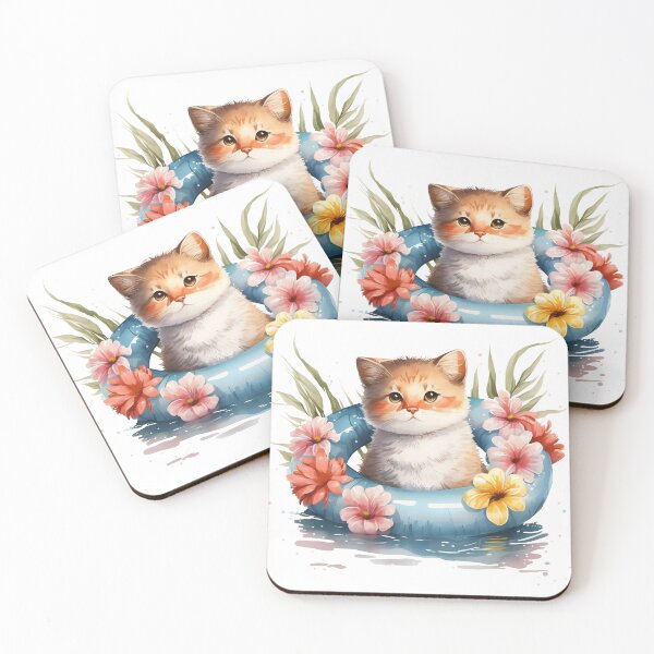 Item preview, Cute watercolor cat with swimming rings designed and sold by MundArtDesigns.