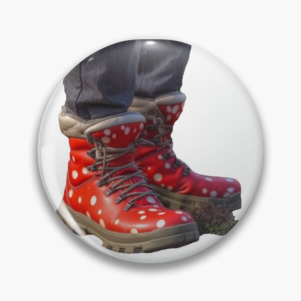 Item preview, Amanita muscaria red spotty polka dots hiking boots,Wild Wanderer: A Unique and Playful Pair of Hiking Boots Inspired by Amanita Muscaria designed and sold by EmeraldeaArt.