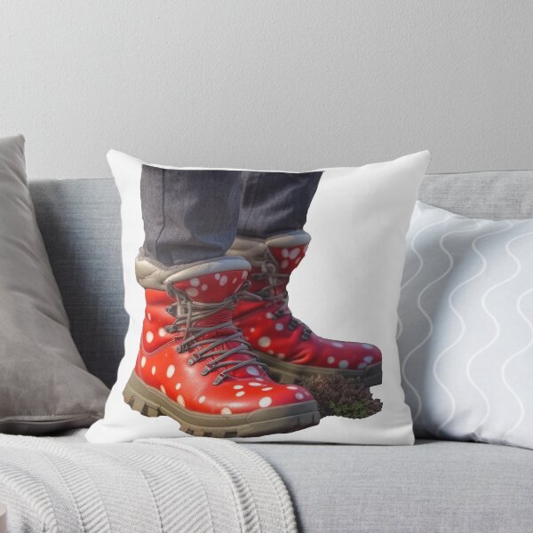 Item preview, Amanita muscaria red spotty polka dots hiking boots,Wild Wanderer: A Unique and Playful Pair of Hiking Boots Inspired by Amanita Muscaria designed and sold by EmeraldeaArt.