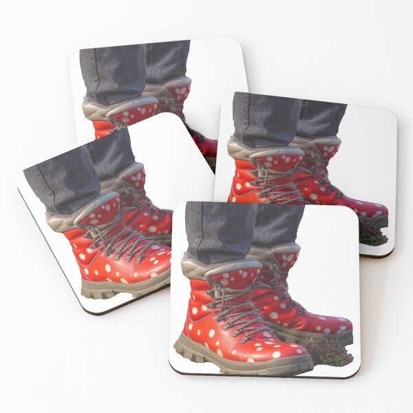 Item preview, Amanita muscaria red spotty polka dots hiking boots,Wild Wanderer: A Unique and Playful Pair of Hiking Boots Inspired by Amanita Muscaria designed and sold by EmeraldeaArt.