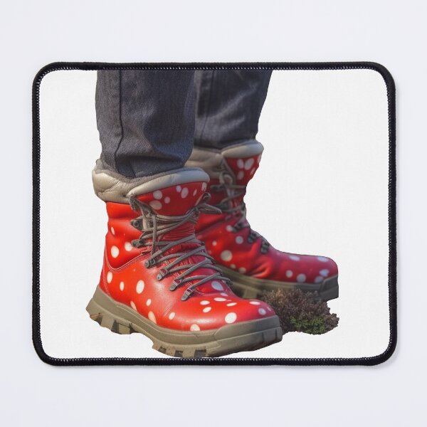 Item preview, Amanita muscaria red spotty polka dots hiking boots,Wild Wanderer: A Unique and Playful Pair of Hiking Boots Inspired by Amanita Muscaria designed and sold by EmeraldeaArt.