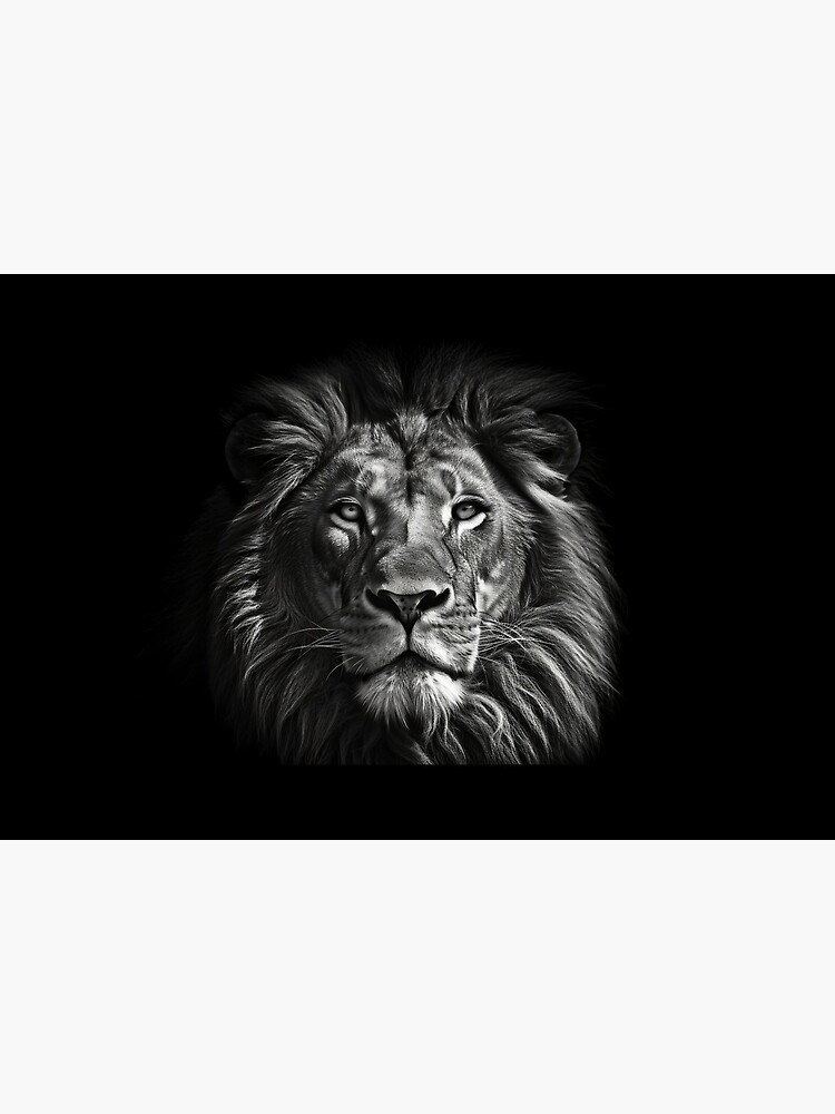 Lion Noir et Blanc T te F lin Crini re Portrait Animal Sauvage Savane Fond Noir Impression rigide