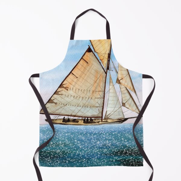 Item preview, Watercolor illustration of sailing ship in vivid blue sparkling sea designed and sold by MaryWatercolor.