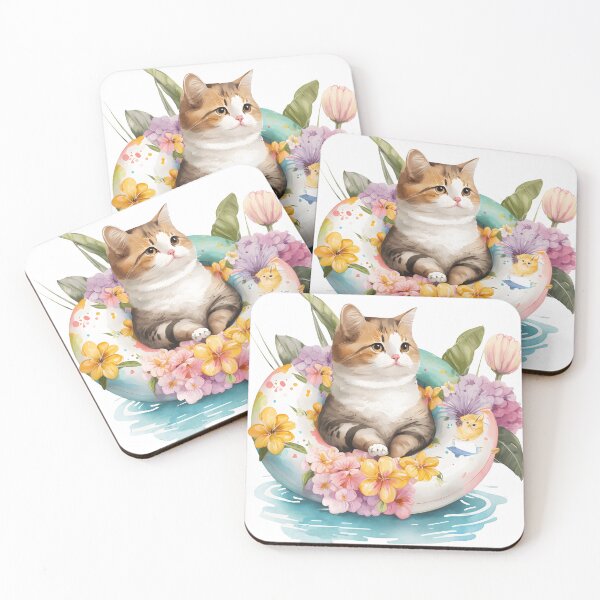 Item preview, Cute Summer Cat Watercolor Swimming Ring Water designed and sold by MundArtDesigns.