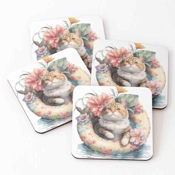 Item preview, Summer watercolor cat swim ring designed and sold by MundArtDesigns.
