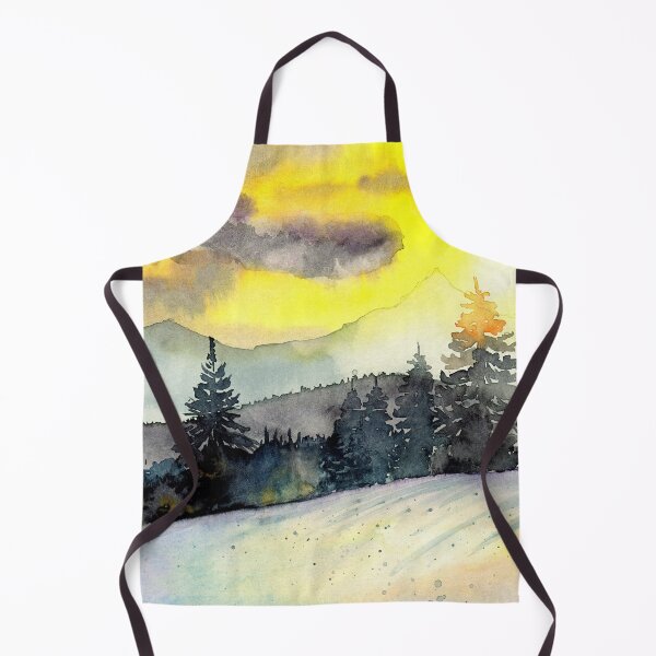 Item preview, Watercolor picture of a sunset in a winter forest, with a snow-covered meadow designed and sold by MaryWatercolor.