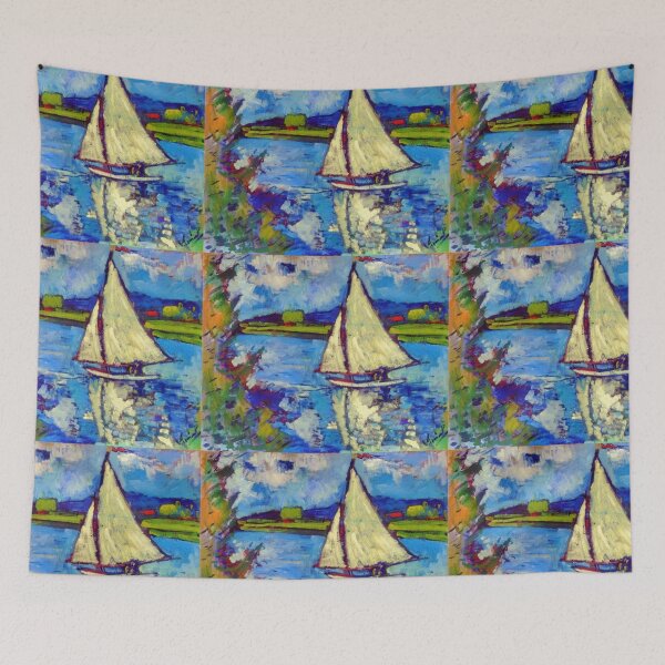 Item preview, White Sailboat at Chatou, 1907,Le bassin à Chatou, oil on canvas, (Digitally enhanced by Watermark NZ Press)  designed and sold by CristalleLisa.