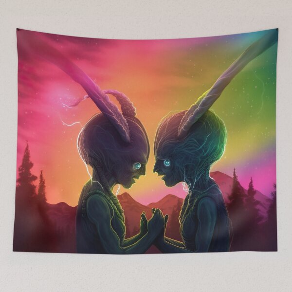 Item preview, Alien Love in Rainbow Aurora designed and sold by PrintCove.