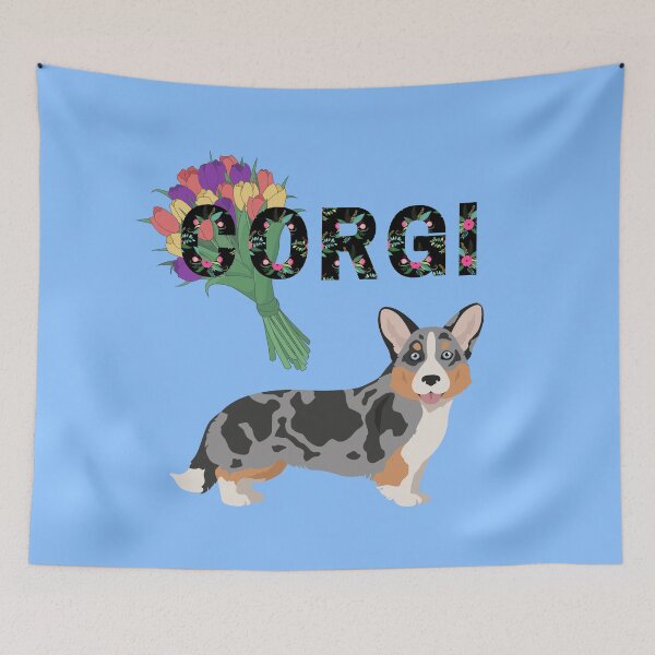 Item preview, Welsh Corgi Cardigan Dog with Tulip Flower Bouquet designed and sold by SeasonalDogs.