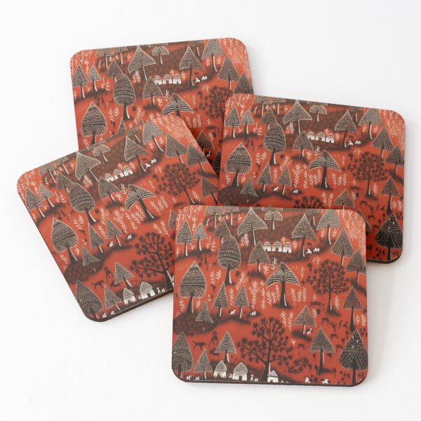 Item preview, Warli painting of huts and trees designed and sold by frogg136.