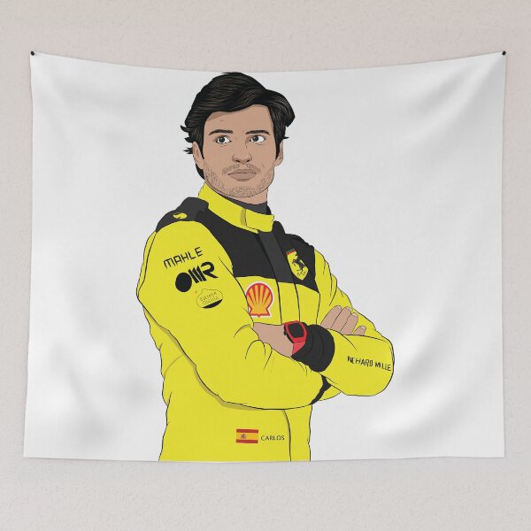 Item preview, Carlos Sainz Yellow Suit Scuderia Ferrari F1 Driver 2023 designed and sold by FormulaGTee1.