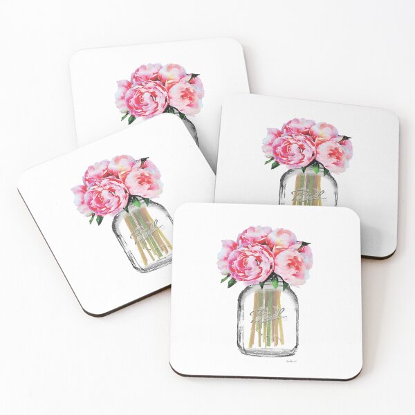 Item preview, Pink Peonies in glass jar, watercolor designed and sold by AmandaGreenwood.