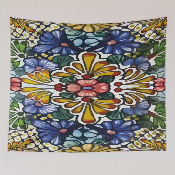 Item preview, Blue flowers azulejo tile maximalist mexican flowers talavera tiles decoration designed and sold by T-Mex.