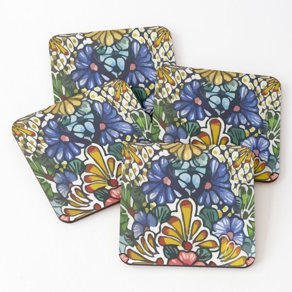 Item preview, Blue flowers azulejo tile maximalist mexican flowers talavera tiles decoration designed and sold by T-Mex.