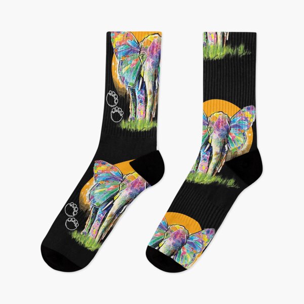 Item preview, Watercolor Elephant With Footprints & Sun Colorful Design designed and sold by EarthArtDesigns.