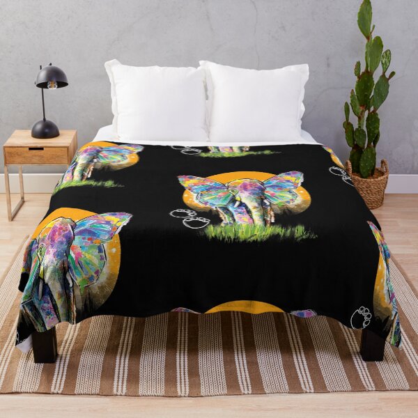 Item preview, Watercolor Elephant With Footprints & Sun Colorful Design designed and sold by EarthArtDesigns.