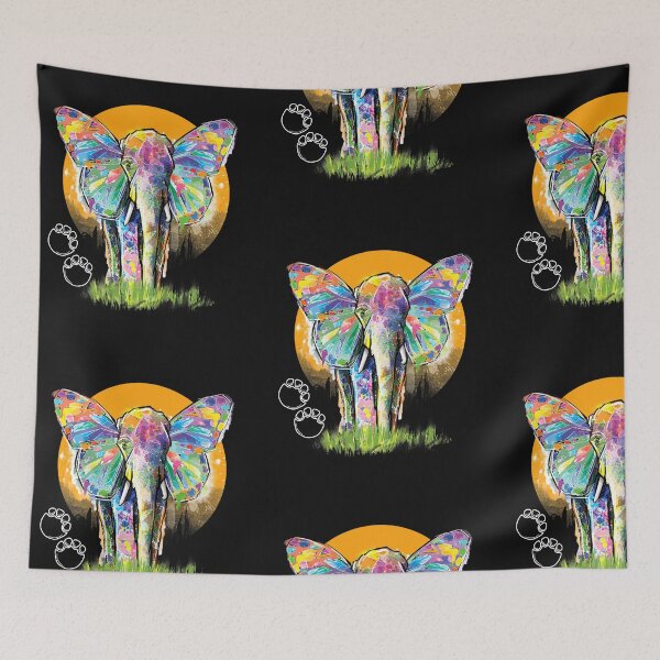Item preview, Watercolor Elephant With Footprints & Sun Colorful Design designed and sold by EarthArtDesigns.