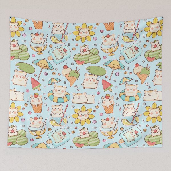 Item preview, Cute Summer Themed Hamster Pattern Blue designed and sold by MadeByBeata.