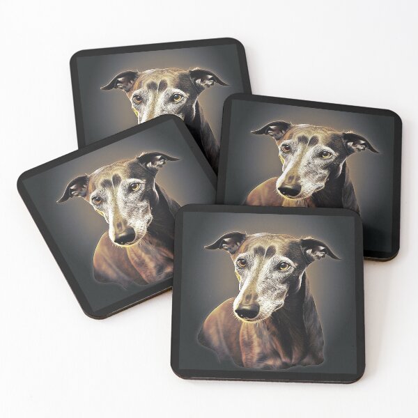Item preview, Greyhound dog, posing in a quizzical manner with meaningful brown hazel eyes designed and sold by Richenda.