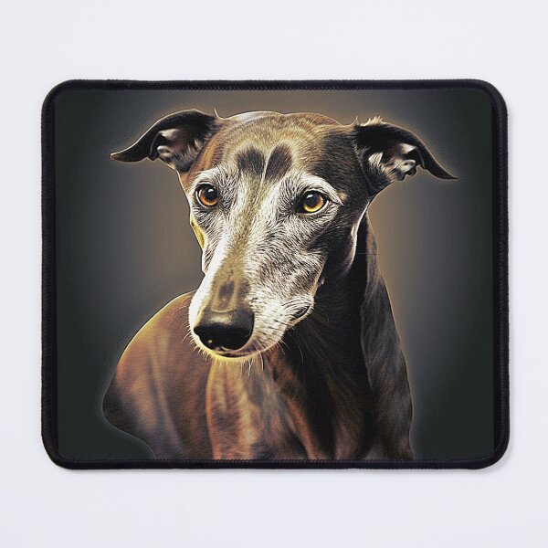 Item preview, Greyhound dog, posing in a quizzical manner with meaningful brown hazel eyes designed and sold by Richenda.