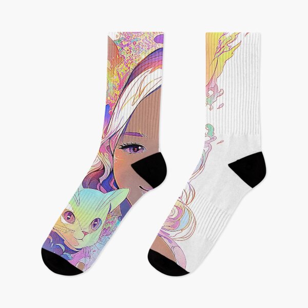 Item preview, Cat and Girl Smiling into the Rainbow: AI-Generated Kitten Artwork Inspired by Lisa Frank, James Jean, and Alberto Seveso designed and sold by ManuelAndreas.