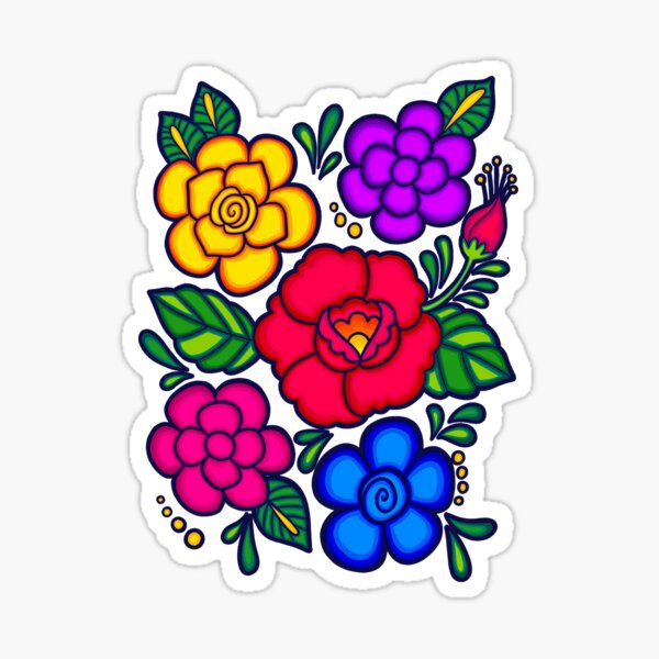 Spanish Embroidered-Looking Flowers Sticker for Sale by elizdesign