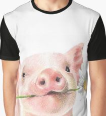 Cute Baby Pig with Daisy Flower Graphic T-Shirt