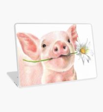 Cute Baby Pig with Daisy Flower Laptop Skin