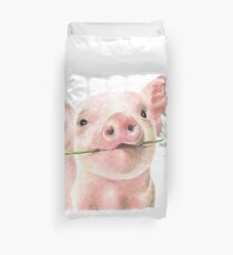 Cute Baby Pig with Daisy Flower Duvet Cover