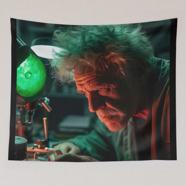 Item preview, "Green Light Obsession" - Digital Art Portrait of a Mad Scientist designed and sold by CreationP.