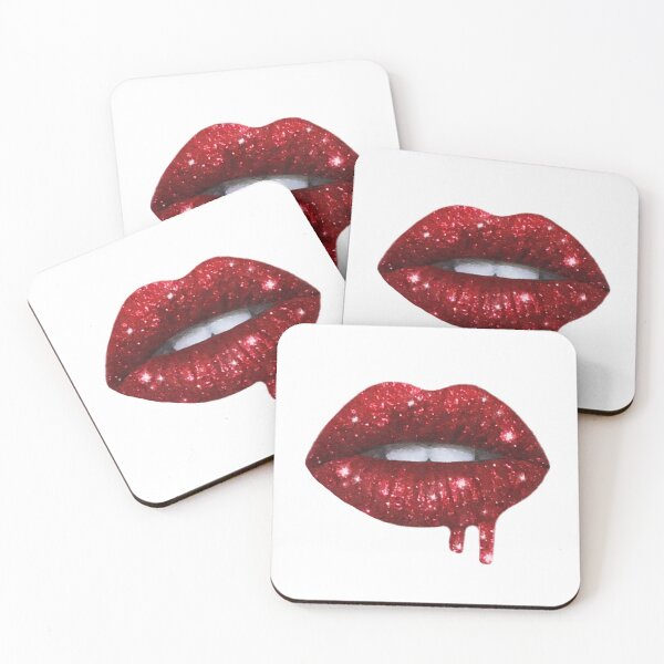 Item preview, Labios rojos brillantes, boca abierta, labios con dientes, maquillaje, goteo de pintura designed and sold by AmandaGreenwood.