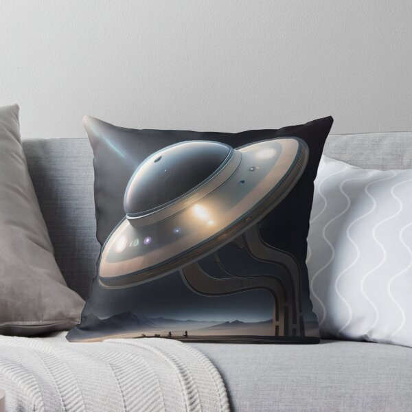 Aperçu de l'œuvre Soucoupe volante au-dessus du désert de Mars avec une forte lumière lunaire créée et vendue par PosterPalace.
