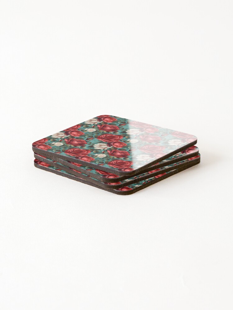 Thumbnail 4 of 5, Coasters (Set of 4), Stylish Roses Pattern designed and sold by brindled.