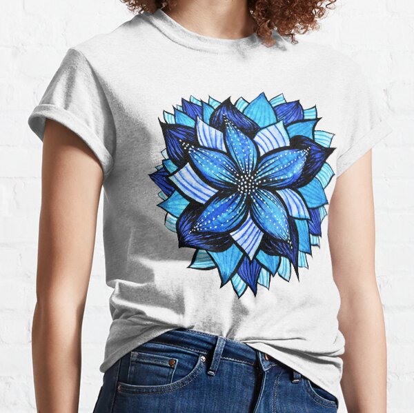 Abstract Blue Flower With White Dots Classic T-Shirt