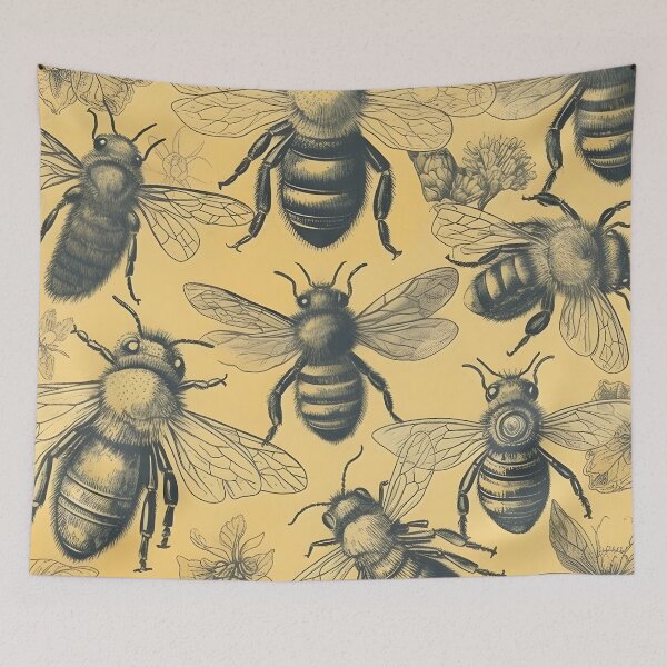 Item preview, Vintage Retro Flower Bees Pattern designed and sold by PatternBestFan.