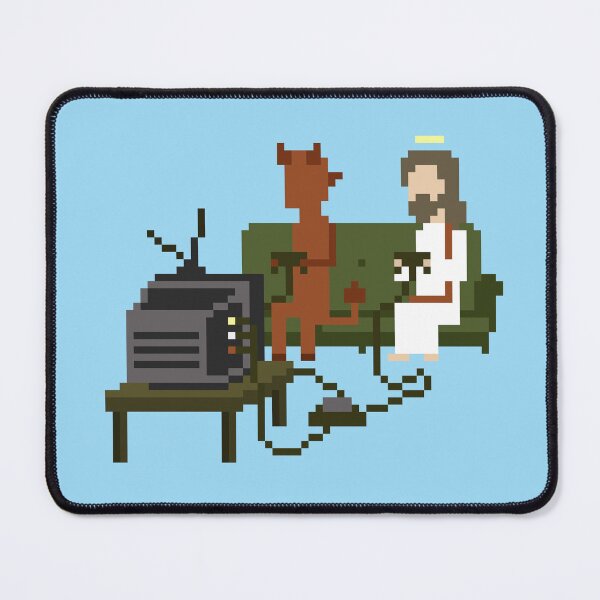Item preview, Jesus And Devil Playing Video Games Pixel Art designed and sold by obinsun.