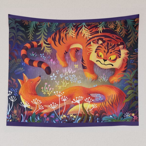 Item preview, Two Orange Hunters (Tiger and Fox Painting) designed and sold by Brittany Penn.