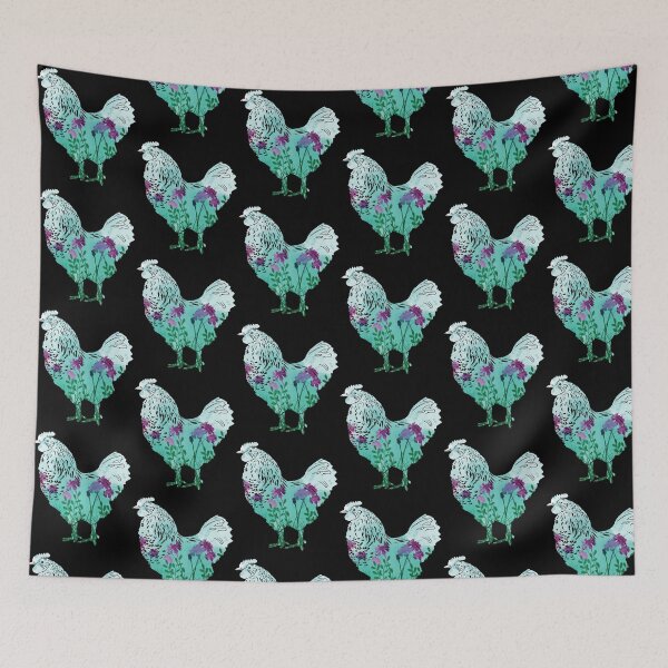 Item preview, Blue Background Floral Spring Chicken Silhouette designed and sold by designsmostfowl.