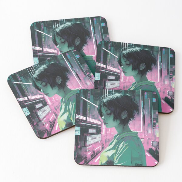 Item preview, Digital neon cyberpunk dystopian cityscape designed and sold by luckylilyrae.