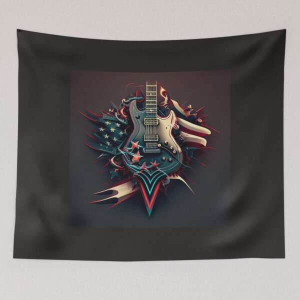 Item preview, Electric guitar illustration with neon lights on USA flag designed and sold by Nickyvb.