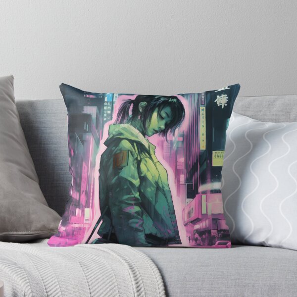 Item preview, Digital neon cyberpunk dystopian cityscape designed and sold by luckylilyrae.