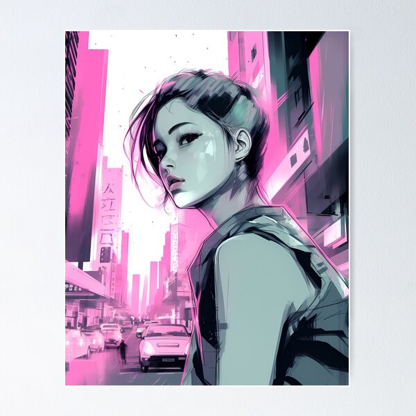 Artikelvorschau, Digitale Neon Cyberpunk dystopische Stadtlandschaft entworfen und verkauft von luckylilyrae.