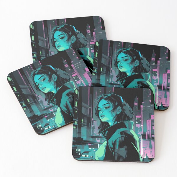 Item preview, Digital neon cyberpunk dystopian cityscape designed and sold by luckylilyrae.
