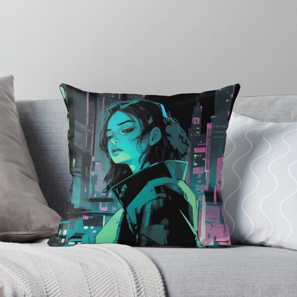 Item preview, Digital neon cyberpunk dystopian cityscape designed and sold by luckylilyrae.