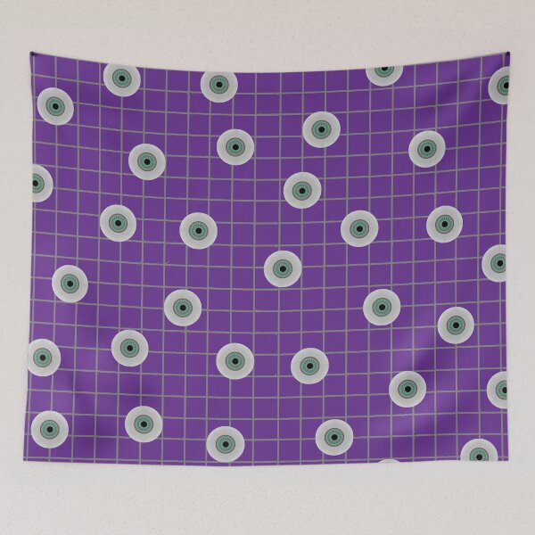 Item preview, Creepy Green Eyeballs On Purple Grid designed and sold by ColorZoo.