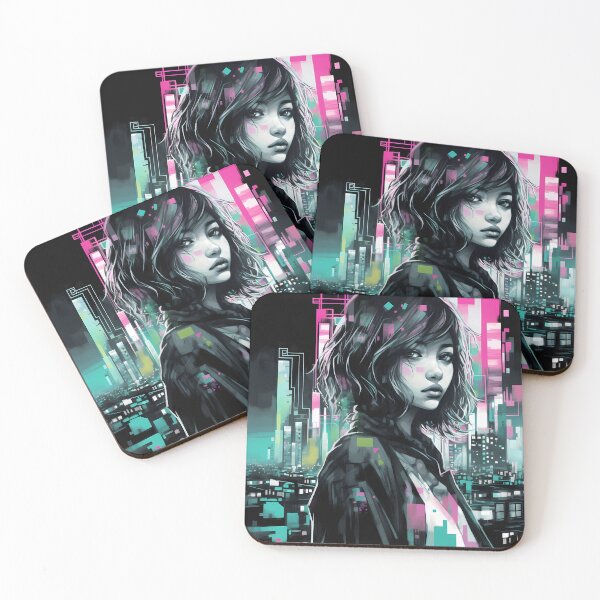 Item preview, Digital neon cyberpunk dystopian cityscape designed and sold by luckylilyrae.