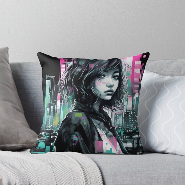 Item preview, Digital neon cyberpunk dystopian cityscape designed and sold by luckylilyrae.